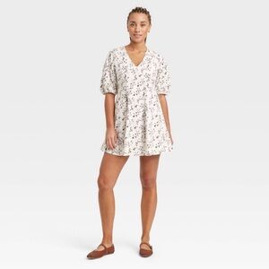 NWT Universal Thread Bell Elbow Sleeve Cream and Black Floral Mini Large Dress